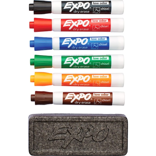 Low Odor Dry Erase Markers With 6-Marker Organizer And Eraser
